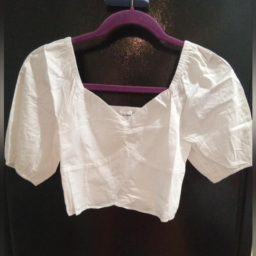 NWT Annie Crop Top Swim Cover Beach Elastic Back Sleeves Pure White Lightweight